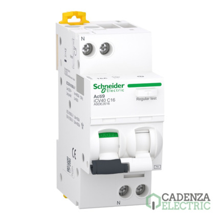 Compra Acti9 iCV40 - RCBO - 1P+N - 16 A - Curva C - 4500A - 30mA - tipo AC ref. A9DE2616 Schneider Electric al mejor precio | Cadenza Electric