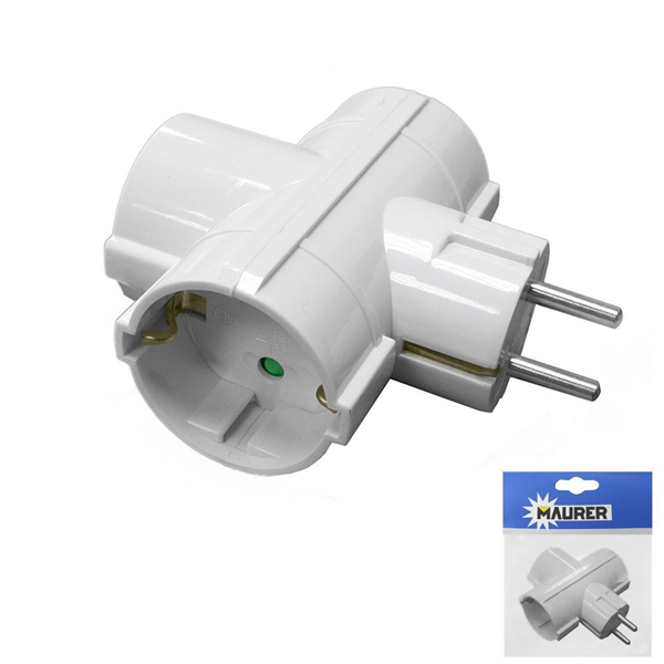 Adaptador Triple Schuko 16 A. 250 V.