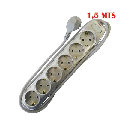 BASE MULTIPLE 6 TOMAS SCHUKO 1,5 MTS. 3x1mm CON INTERRUPTOR