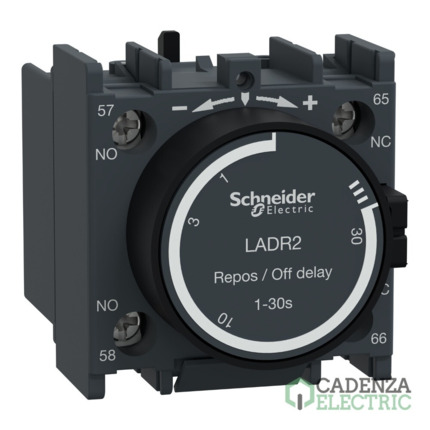 Compra Bloque de contactos temporizados auxiliar, Tesys deca, 1NA+1NC, retardo desactivado 1-30s, frontal, terminales con abrazaderas de tornillo ref. LADR2 Schneider Electric al mejor precio | Cadenza Electric