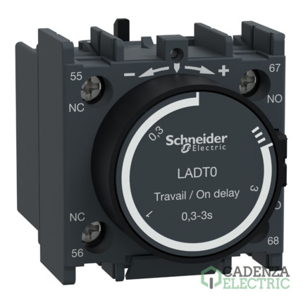 Compra Bloque de contactos temporizados auxiliar, Tesys deca, 1NA+1NC, retraso activado 0,3-3s, parte delantera, conexión por tornillo ref. LADT0 Schneider Electric al mejor precio | Cadenza Electric