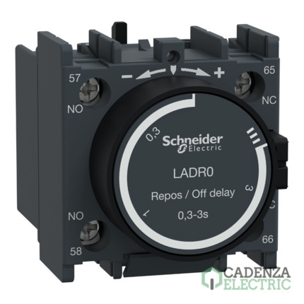 Compra Bloque de contactos temporizados, Tesys deca, 1NA+1NC, retardo desactivado 0,3-3s, parte frontal, conexión por tornillo ref. LADR0 Schneider Electric al mejor precio | Cadenza Electric
