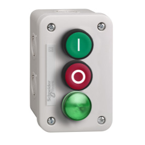 caja pulsador verde I 1 NA pulsador rojo O 1 NC piloto LED verde 24 V ref. XALE33V1B Schneider Electric [PLAZO 3-6 SEMANAS]