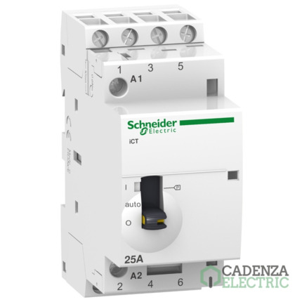 Compra Contactor modular Acti9 iCT 25 A 4 P 4 NA 230/240V CA con mando manual ref. A9C21834 Schneider Electric al mejor precio | Cadenza Electric