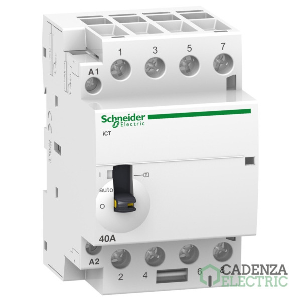 Contactor modular Acti9 iCT 4P 40 A, 4 NA, bobina 220-240 V CA, con mando manual ref. A9C21844 Schneider Electric