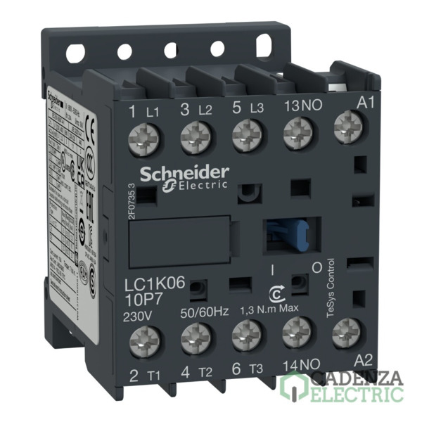 Contactor TeSys K - 3P(3 NA) - AC-3 - <= 440 V 9 A - 230 V bobina CA ref. LC1K0910P7 Schneider Electric