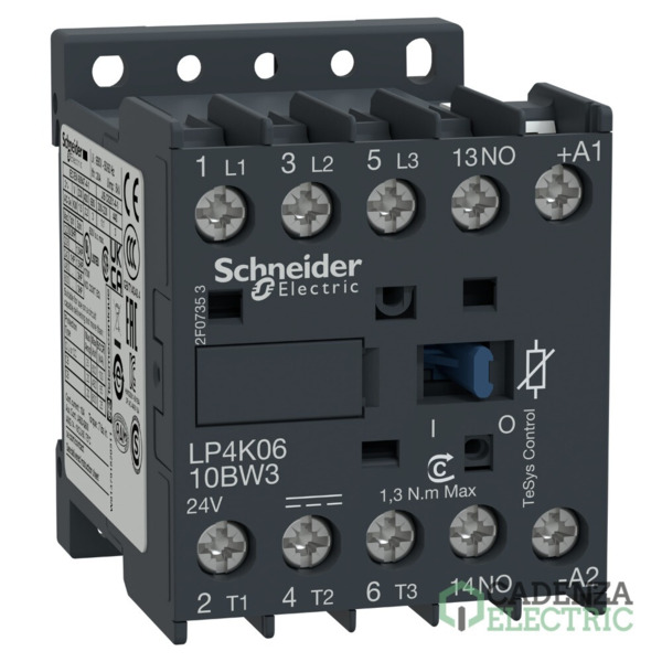 Contactor TeSys K - 3P(3 NA) - AC-3 - <= 440 V 9 A - 24 V bobina CC ref. LP4K0910BW3 Schneider Electric