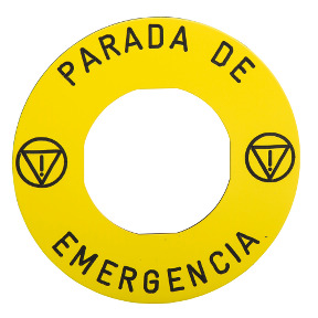 etiqueta amarilla parada de emergencia Ø60 para utilizarse con ZBZ3605 ref. ZBY9430T Schneider Electric [PLAZO 3-6 SEMANAS]