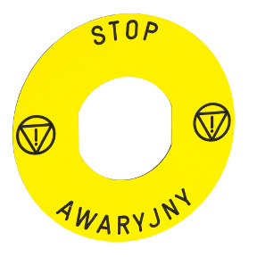 etiqueta circular amarilla Ø60 con marcaje STOP AWARYJNY" / ISO13850" ref. ZBY9PL30 Schneider Electric [PLAZO 3-6 SEMANAS]