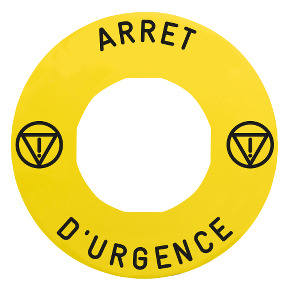 etiqueta marcada Ø60 p/ desconexión de emergencia-ARRET D'URGENCE/logo ISO13850 ref. ZBY9130T Schneider Electric [PLAZO 8-15 DIA