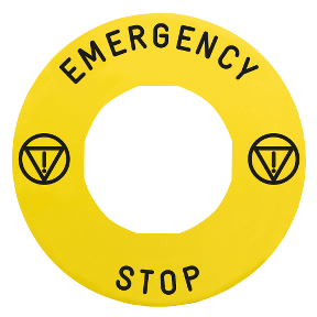 Etiqueta marcada ø60 para desconexión de emergencia-emergency stop/logo ISO13850 ref. ZBY9330T Schneider Electric [PLAZO 8-15 DI