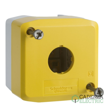 Compra Harmony XALD, XALK - Caja vacía, plástico, tapa amarilla para pulsador ø 22, 1 orificio ref. XALK01 Schneider Electric al mejor precio | Cadenza Electric