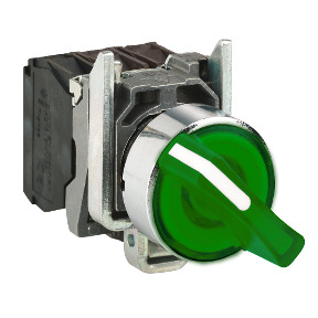 Illuminated selector switch, metal, green, Ø22, 3 positions, stay put, 110...120 V AC, 1 NO + 1 NC ref. XB4BK133G5 Schneider Ele