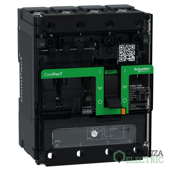 Interruptor automatico ComPacT NSXm100E 16kA AC 4P4R 80A TMD BUSBAR ref. C11E4TM080B Schneider Electric