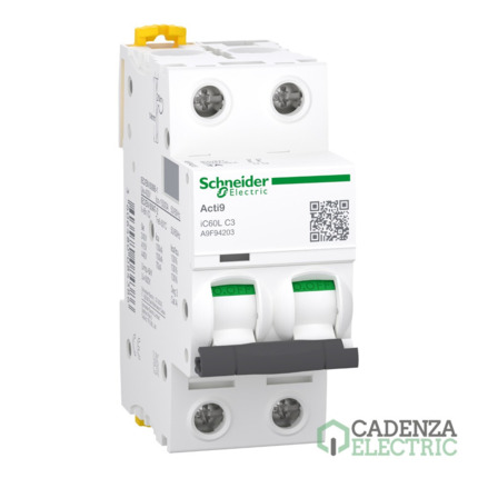 Compra Interruptor automático magnetotérmico iC60L - 2P - 3A - curva C ref. A9F94203 Schneider Electric al mejor precio | Cadenza Electric