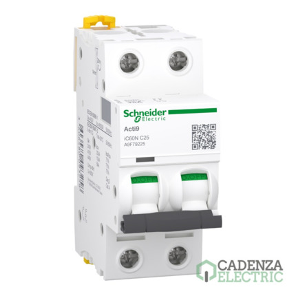 Compra Interruptor magnetotérmico 25A. Acti9 iC60N, 2P, curva C, 6000 A/10 kA ref. A9F79225 Schneider Electric al mejor precio | Cadenza Electric