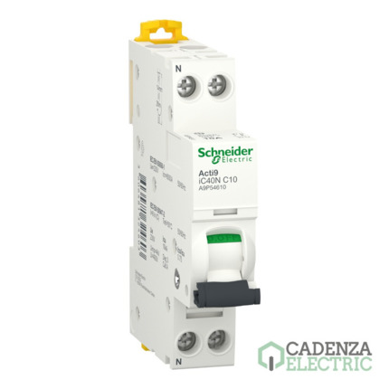 Compra Interruptor magnetotérmico; Acti9 iC40N; 1P+N; 10 A; curva C; 6000 A/10 kA ref. A9P54610 Schneider Electric al mejor precio | Cadenza Electric