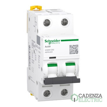 Interruptor magnetotérmico Acti9 iC60H, 2P, 63 A, curva C ref. A9F89263 Schneider Electric