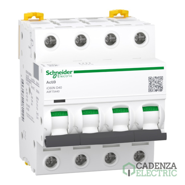 Interruptor magnetotérmico; Acti9 iC60N; 4P; 40 A; curva D; 6000 A/10 kA ref. A9F75440 Schneider Electric
