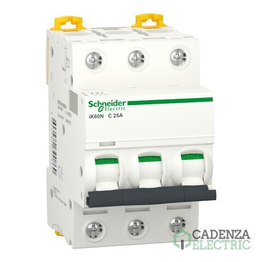 Compra Interruptor magnetotérmico; Acti9 iK60N; 3P; 25A; curva C; 6000 A ref. A9K17325 Schneider Electric al mejor precio | Cadenza Electric