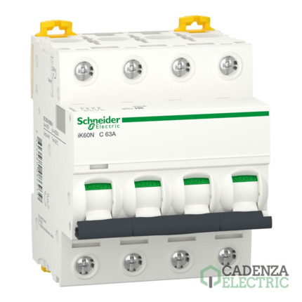 Compra Interruptor magnetotérmico, Acti9 iK60N, 4P, 63A, Curva C, 6kA ref. A9K24463 Schneider Electric al mejor precio | Cadenza Electric