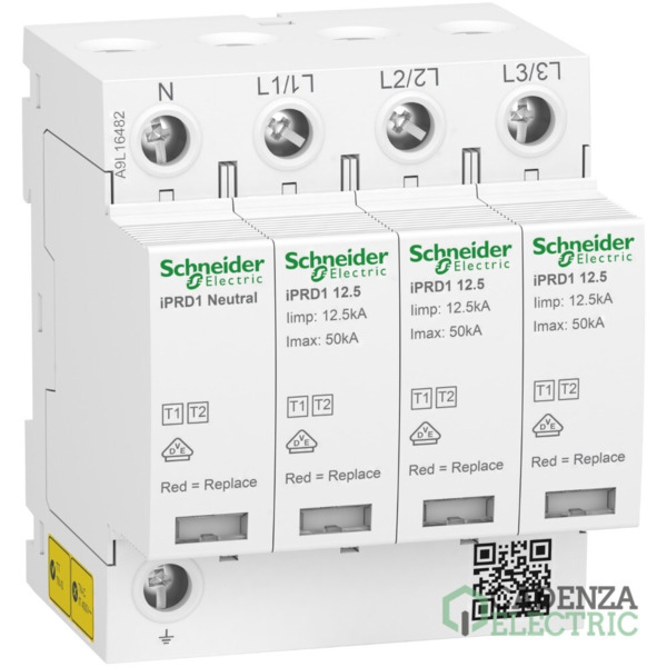 Limitador de sobretensiones transitorias Acti9 iPRD1 12,5r, tipo 1+2, 3P+N, 350 V ref. A9L16482 Schneider Electric