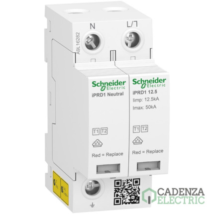 Compra Limitador de sobretensiones transitorias tipo 1+2; Acti9 iPRD1; 1P+N; 12;5r; 350V ref. A9L16282 Schneider Electric al mejor precio | Cadenza Electric