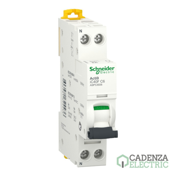 Magnetotérmico Acti9 iC40F, 1P+N, 6 A, curva C, 6000 A, 6 kA ref. A9P53606 Schneider Electric