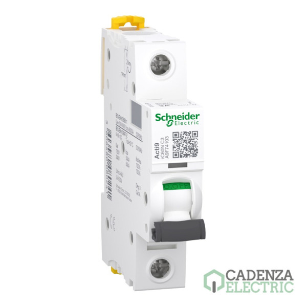 Magnetotérmico, Acti9 iC60N, 1P, 3 A, C curva, 6000 A, 50 kA ref. A9F74103 Schneider Electric