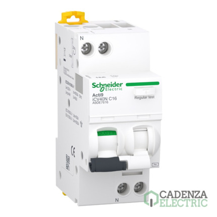 Compra Magnetotermico y diferencial combinado iCV40N 1PN C 16A 300mA AC RCBO ref. A9DE7616 Schneider Electric al mejor precio | Cadenza Electric