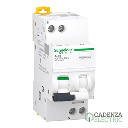 Compra Magnetotermico y diferencial combinado iCV40N 1PN C 25A 30mA AC RCBO ref. A9DE3625 Schneider Electric al mejor precio | Cadenza Electric