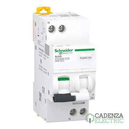 Compra Magnetotermico y diferencial combinado iCV40N 1PN C 25A 30mA ASI RCBO SUPERINMUNIZADO ref. A9DF3625 Schneider Electric al mejor precio | Cadenza Electric