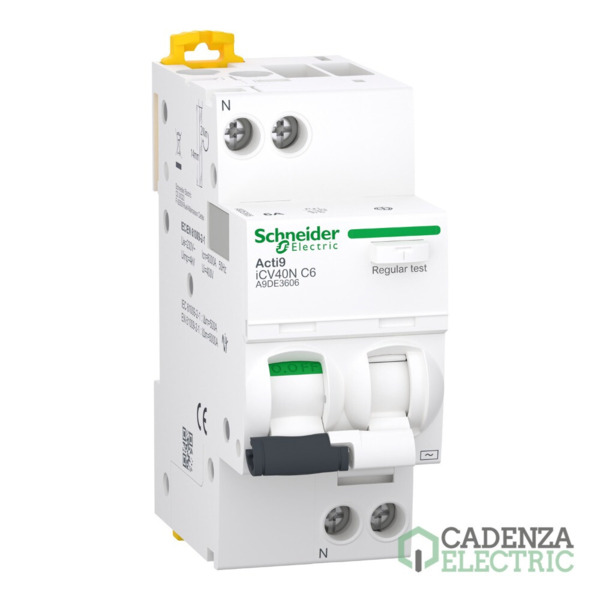 Magnetotermico y diferencial combinado iCV40N 1PN C 6A 30mA AC RCBO ref. A9DE3606 Schneider Electric