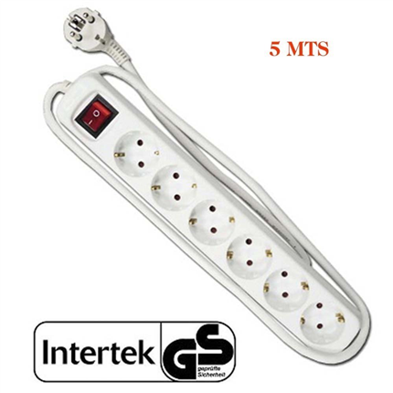 *PROM.NETO* BASE MULTIPLE 6 TOMAS SCHUKO CON INTERRUPTOR 5 MTS.