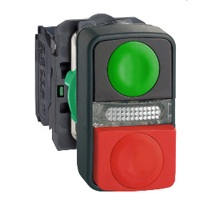 Pulsador luminoso doble ø 22 - verde rasante/rojo saliente 1NA+1NC 24V ref. XB5AW73731B5 Schneider Electric [PLAZO 3-6 SEMANAS]