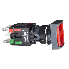 Pulsador luminoso rectangular rojo ø 16 - 1NA+1NC - 24V ref. XB6DW4B5B Schneider Electric [PLAZO 3-6 SEMANAS]