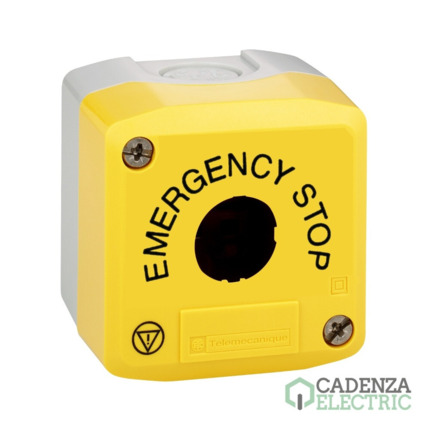 Compra Recinto tapa amarilla vacía - 1 base gris recortada - parada de emergencia / logotipo iso13850 ref. XALK01H29 Schneider Electric al mejor precio | Cadenza Electric
